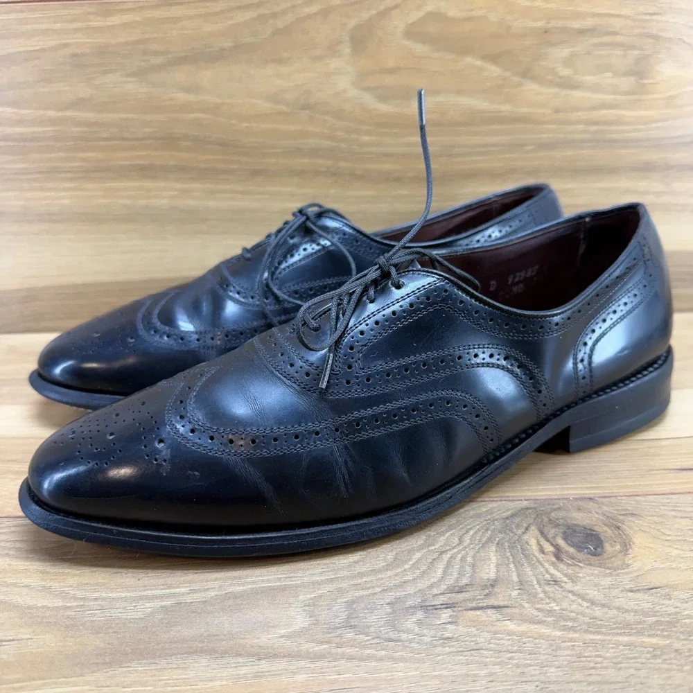 Allen Edmonds Townley Wingtip Oxfords Mens 10 D Black Leather Medallion Formal
